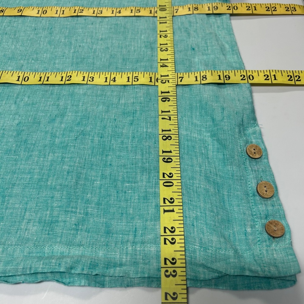 Cynthia Rowley 100% Linen Blouse Top S Short Sleeve Blue Coastal Euro Scandi - Picture 7 of 8